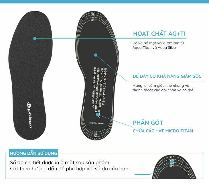 Miếng Lót Giày Phiten Insole ( Loại phẳng) 3 Phụ Kiện Sức Khoẻ Phiten